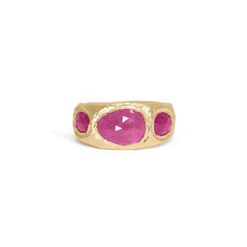 18K Pink Sapphire Hand Carved Tapered Ring Size 6