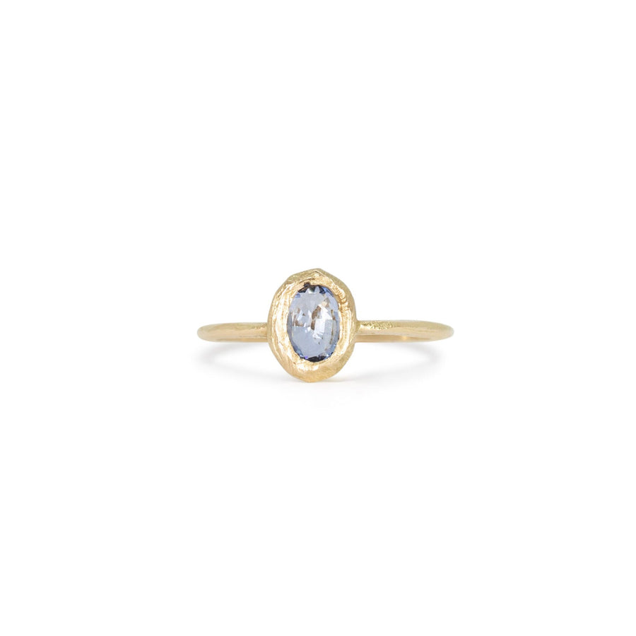 18K Light Blue Sapphire Oval Stone Ring Size 5.5