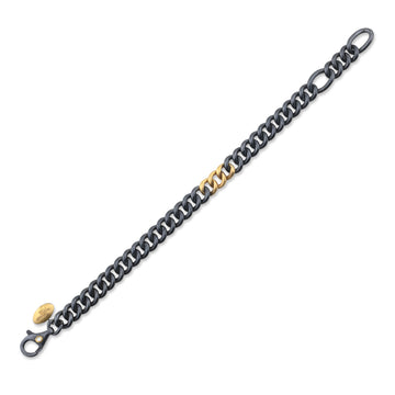 RUGGED CHAIN BRACELET WITH LOBSTER DIAMOND CLASP - OXIDIZED SILVER & GOLD