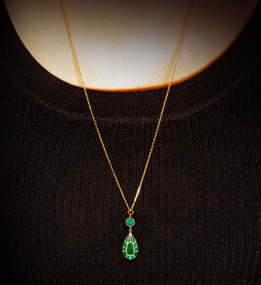 Real Fake Green Plique-a-jour Enamel and emerald Pendant