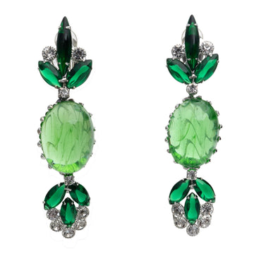 Green Glass and Swarovski 3 PART clip-on EARRINGS