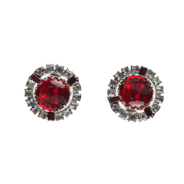 Ruby Poured Glass and Swarovski BUTTON Clip-on EARRINGS