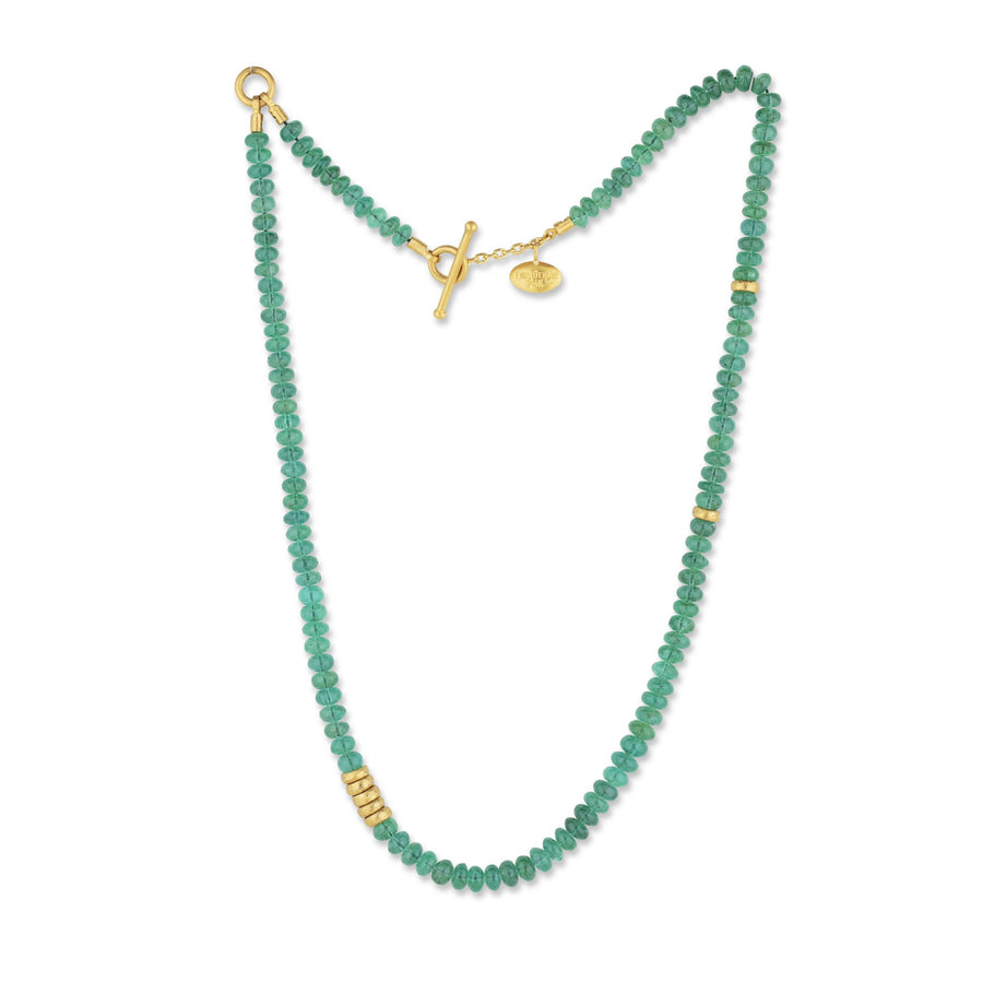 Sarah Necklace - Cabochon Emeralds Beads and 24K Yellow Gold Rondelles