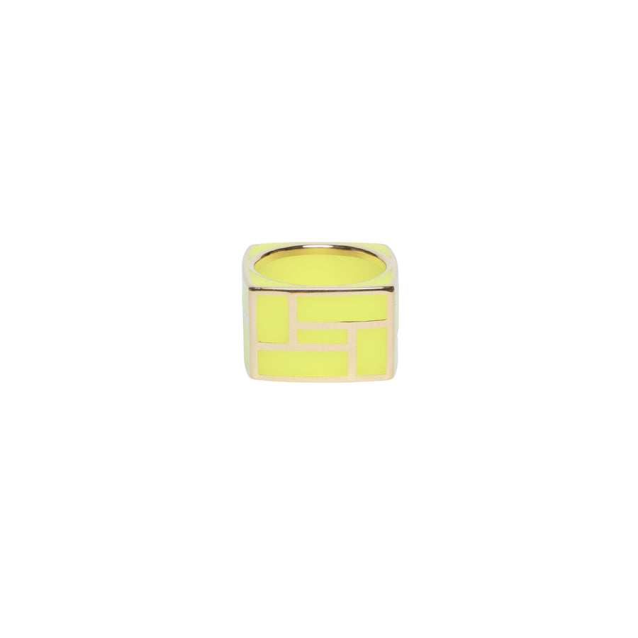 14K Gold Vermeil Maze Ring with Yellow Ceramic Inlay - Size 7