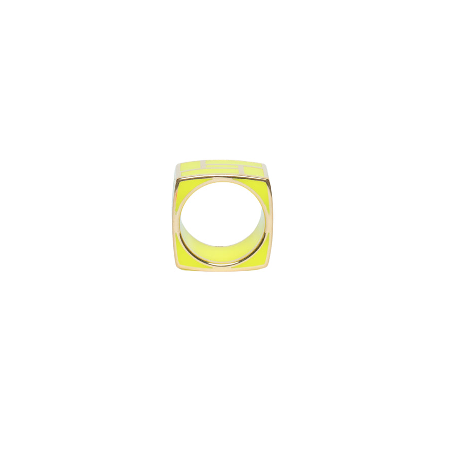 14K Gold Vermeil Maze Ring with Yellow Ceramic Inlay - Size 7