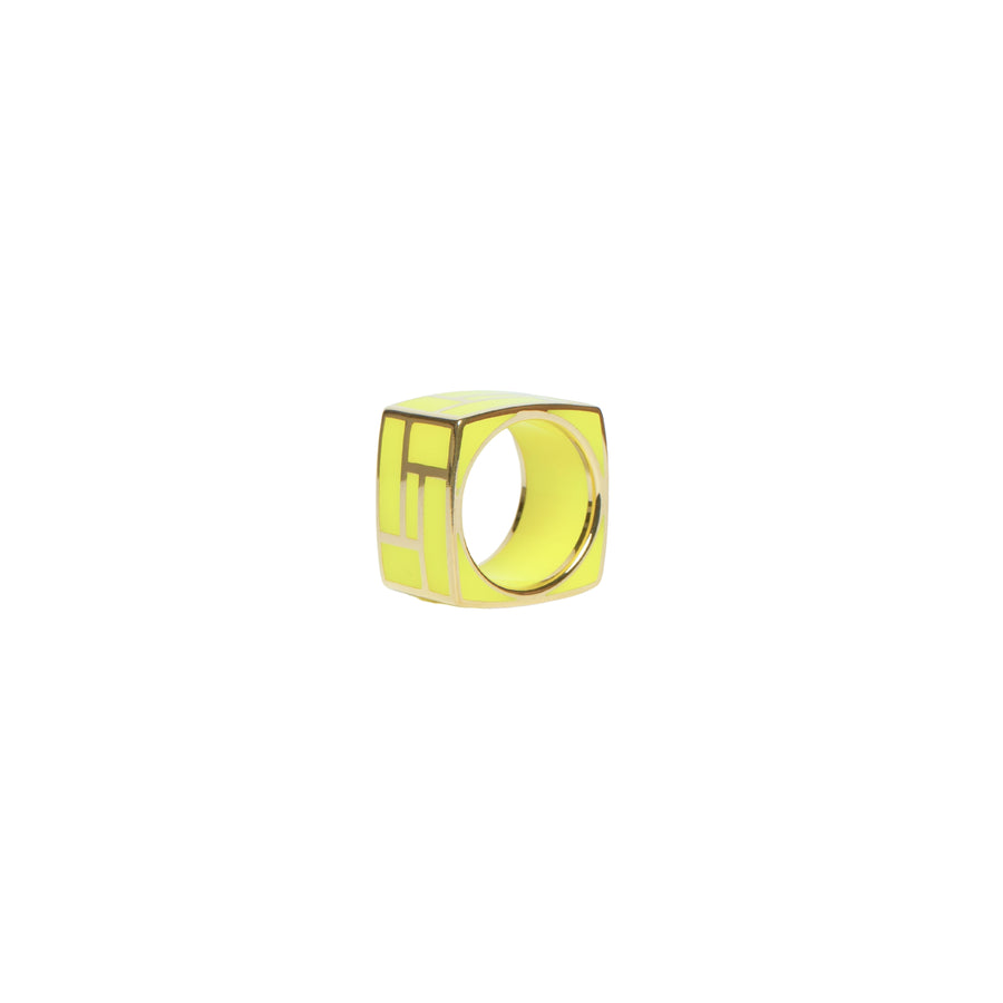 14K Gold Vermeil Maze Ring with Yellow Ceramic Inlay - Size 7