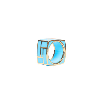 14K Gold Vermeil Maze Ring with Baby Blue Ceramic Inlay - Size 9