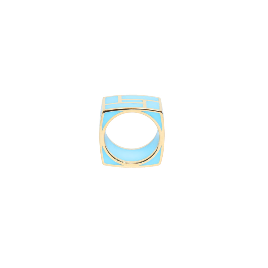 14K Gold Vermeil Maze Ring with Baby Blue Ceramic Inlay - Size 9