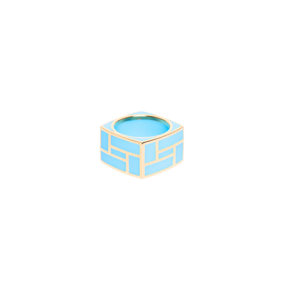 14K Gold Vermeil Maze Ring with Baby Blue Ceramic Inlay - Size 9