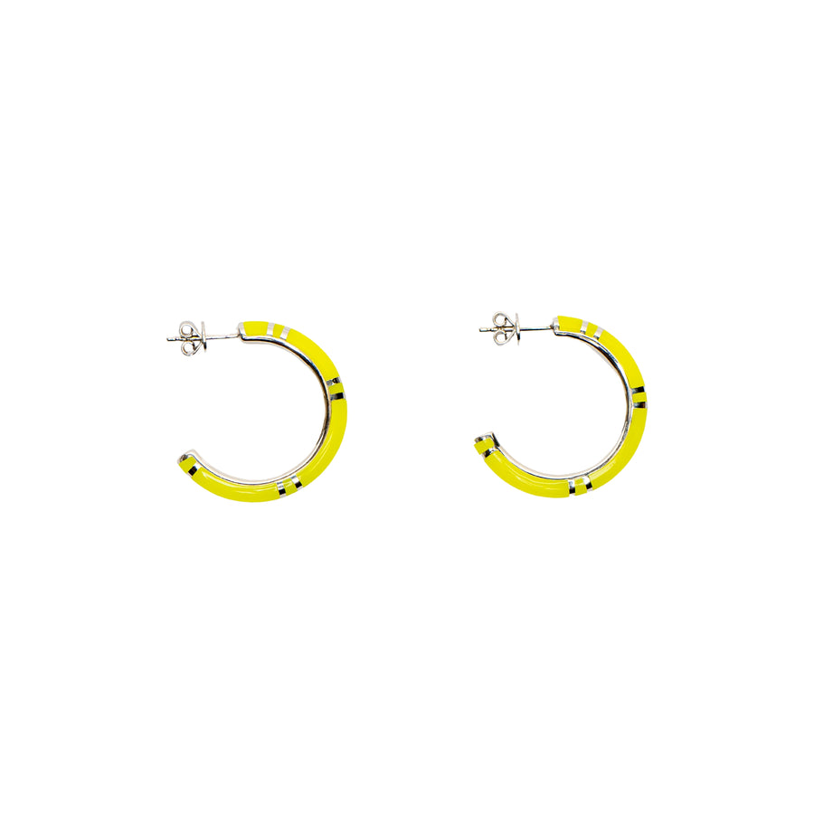 Sterling Silver Mini Hoops - Yellow Ceramic