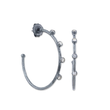 OXIDIZED SILVER SAPPHIRE HOOPS