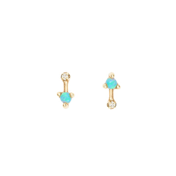 Simple Bar Earrings - Opal & White Diamonds