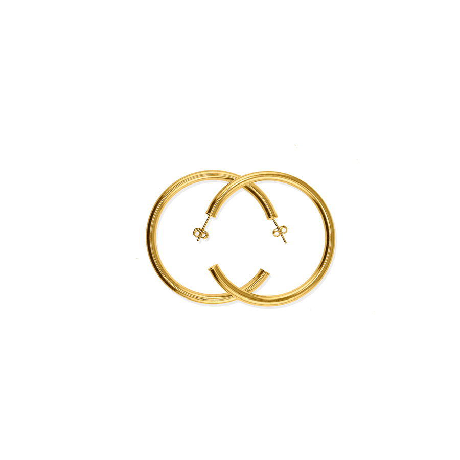 Simple Hollow Hoop Earrings - 14k Plated Gold