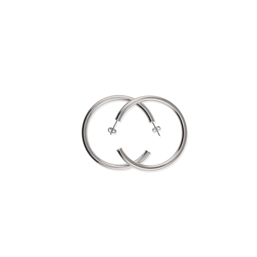 Simple Hollow Hoop Earrings - Sterling Silver