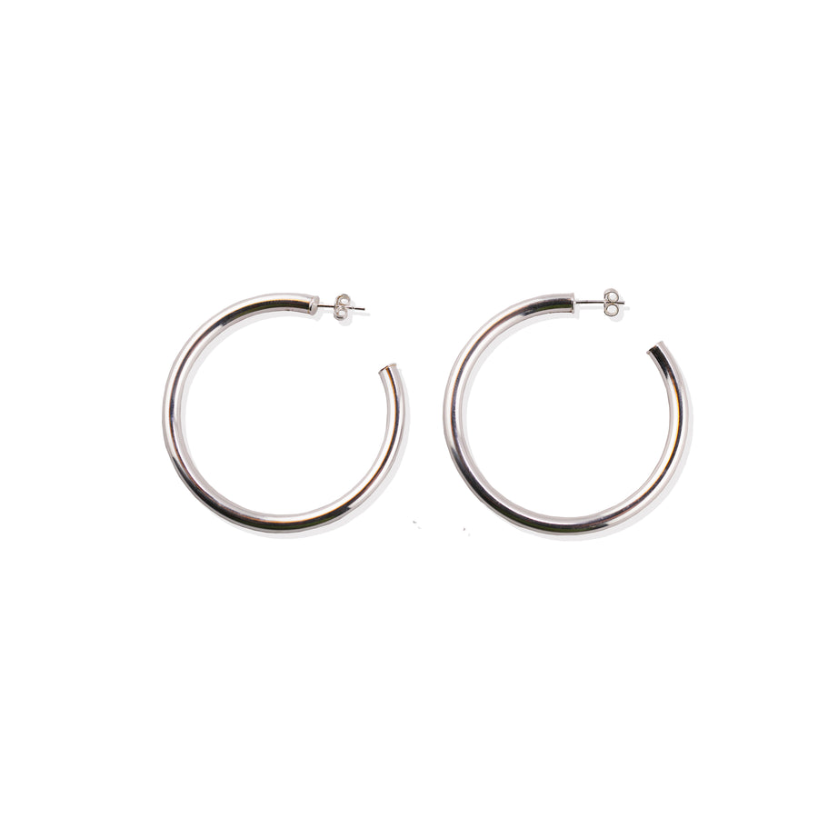 Simple Hollow Hoop Earrings - Sterling Silver