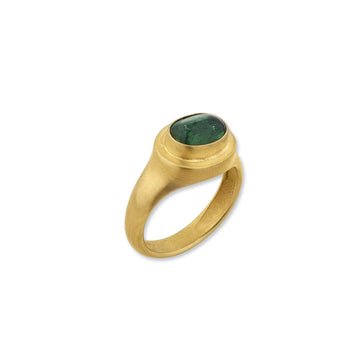 Sloane Ring in 22K Yellow Gold and Medium Cabochon Green Emerald.