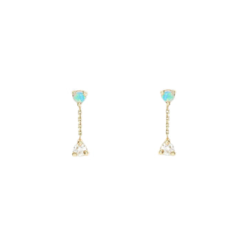 Small Two-Step Chain Earrings- 14K YG w/ Opal & White Diamond