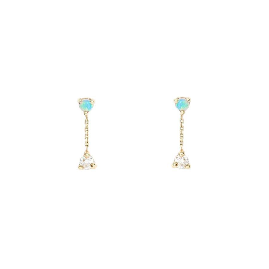 Small opal and diamond Two-Step Chain Earrings