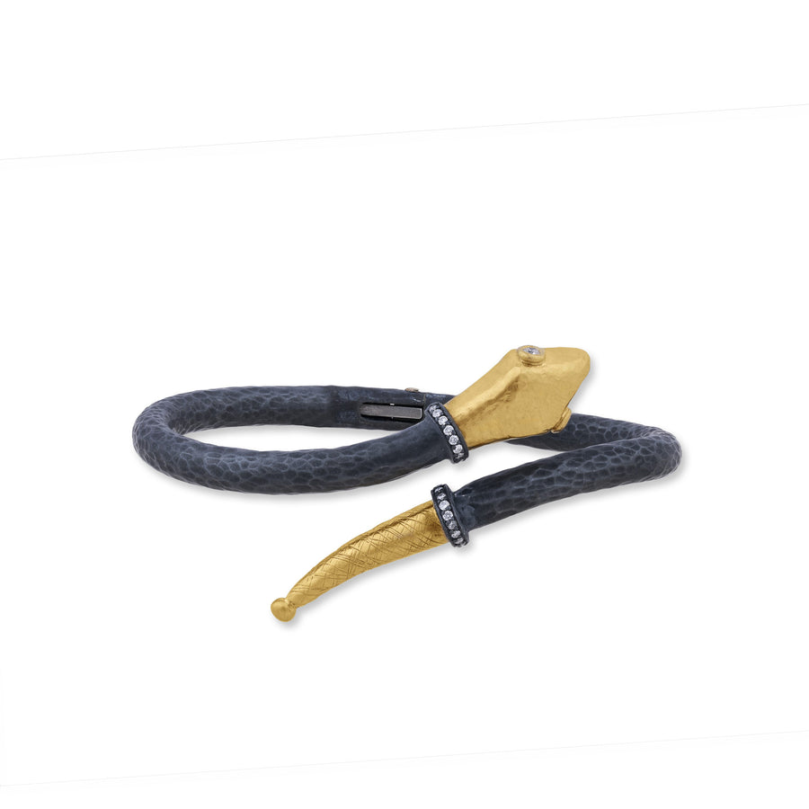SNAKE BRACELET - 24K Yellow Gold, Oxidized Sterling Silver and Diamonds
