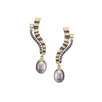Stripe Pearl on Chain Earrings