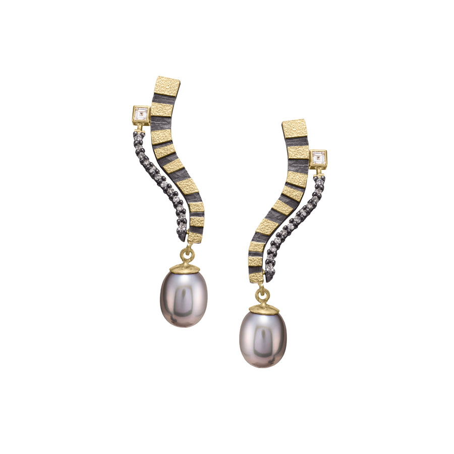 Stripe Pearl on Chain Earrings
