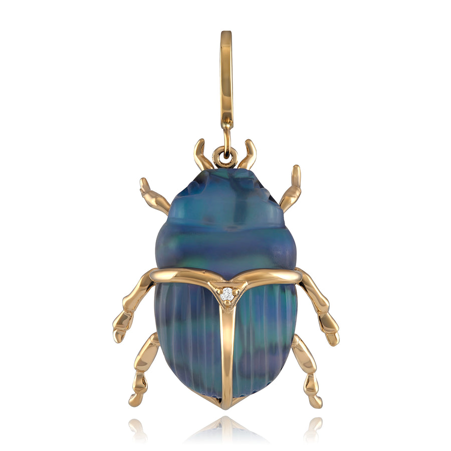 14K Gold Luminescent Blue Scarab Beetle Pendant