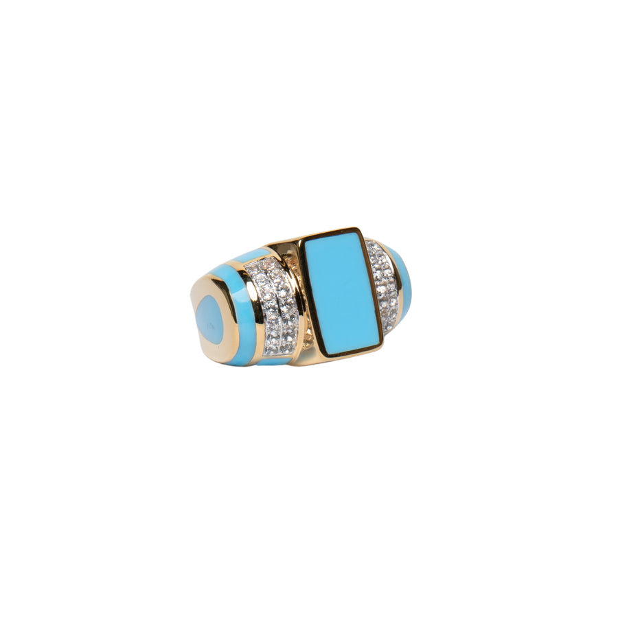 14K Vermeil Atlantis Ring with Baby Blue Ceramic & White Sapphires - Size 9