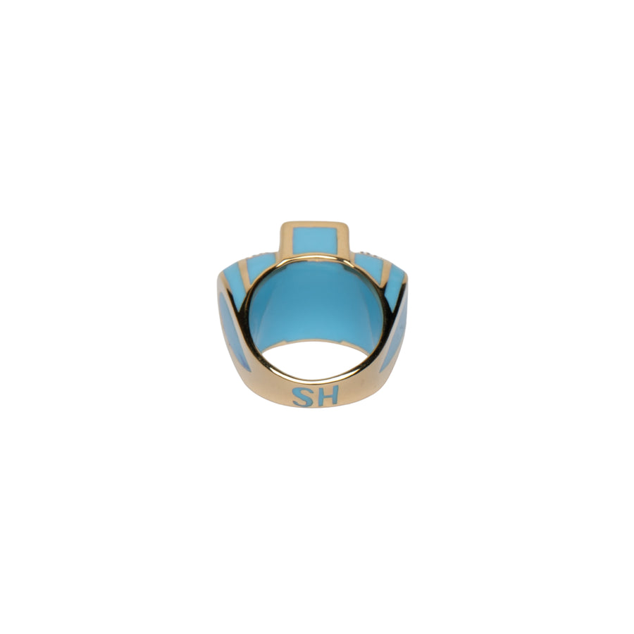 14K Vermeil Atlantis Ring with Baby Blue Ceramic & White Sapphires - Size 9