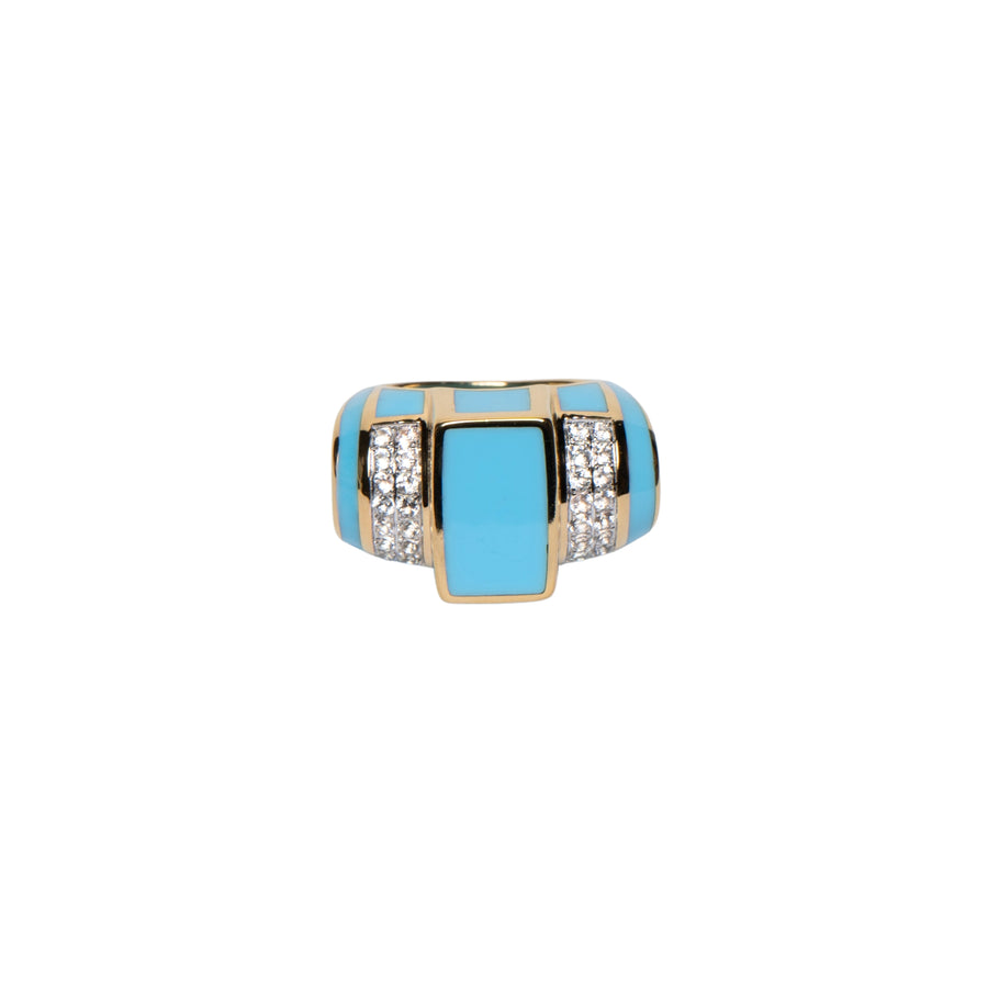 14K Vermeil Atlantis Ring with Baby Blue Ceramic & White Sapphires - Size 9