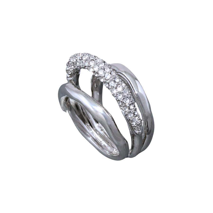 Solanales Crystal Orbiting Ring - Silver - Size 7