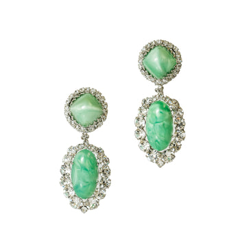 vintage milk glass drop earrings- Clip on