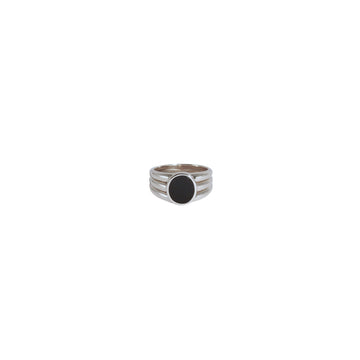 Stacked Inlay Signet with Onyx - Silver Size 8