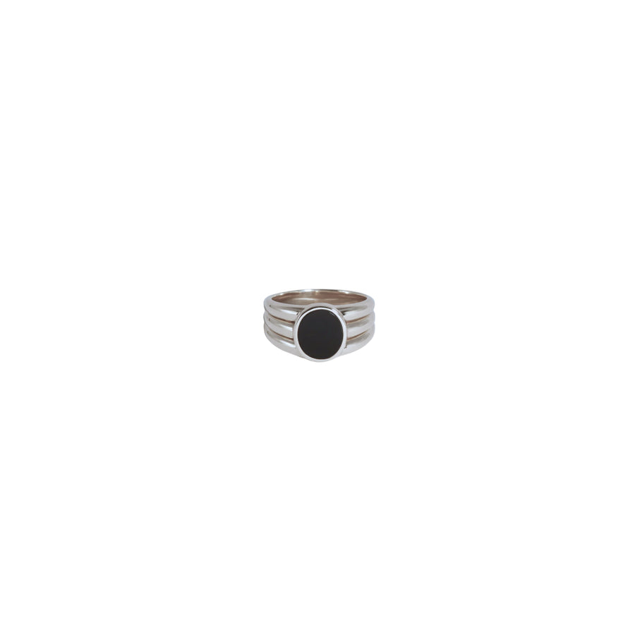 Stacked Inlay Signet with Onyx Silver - Size 7