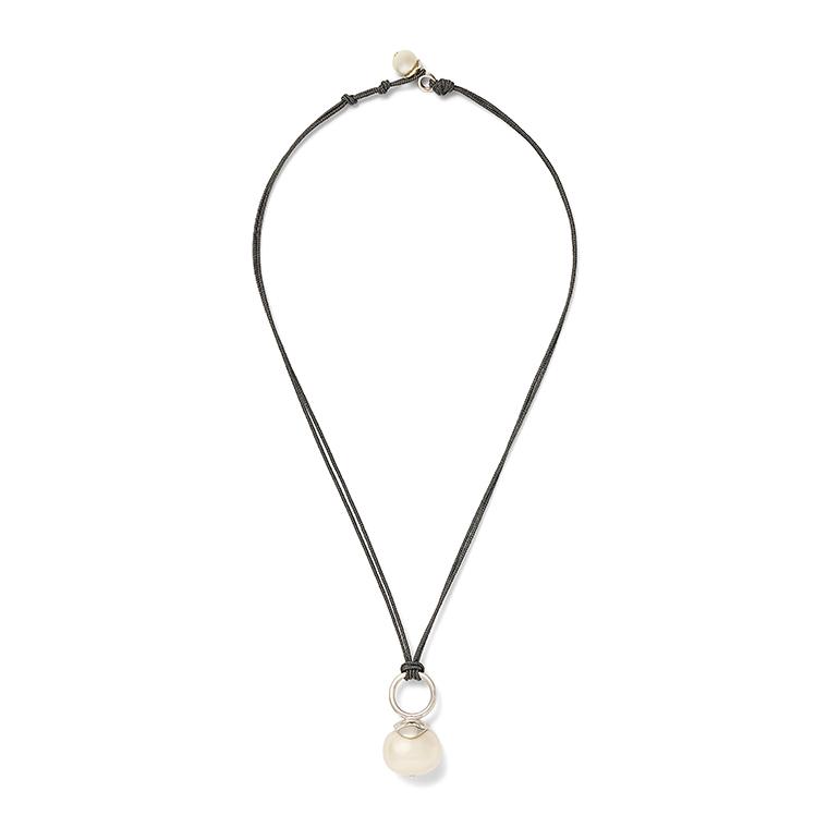 Pebble Pearl Cord Pendant Necklace - Sterling Silver