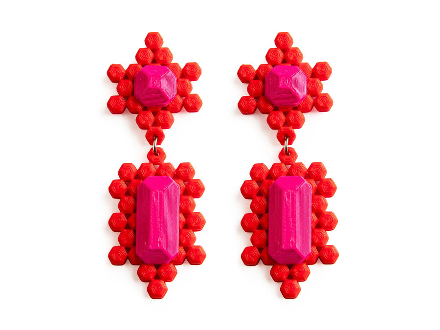 Large Stones Earrings - Red Magenta