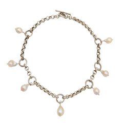 Baroque Pearl - Rhodium Rolo Chain Necklace