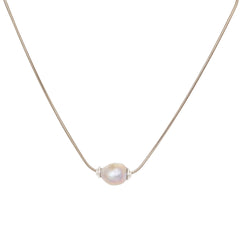 Small Silver Snake Chain Necklace with Metallic Pearl