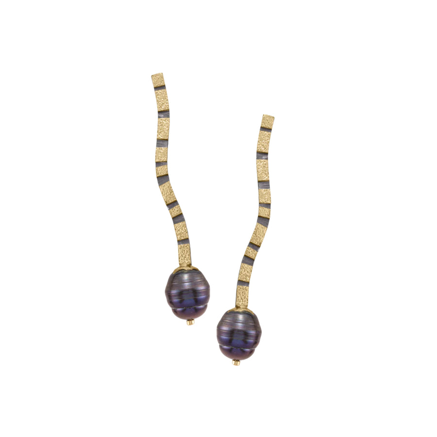 Stripe Black Teardrop Pearl Earrings