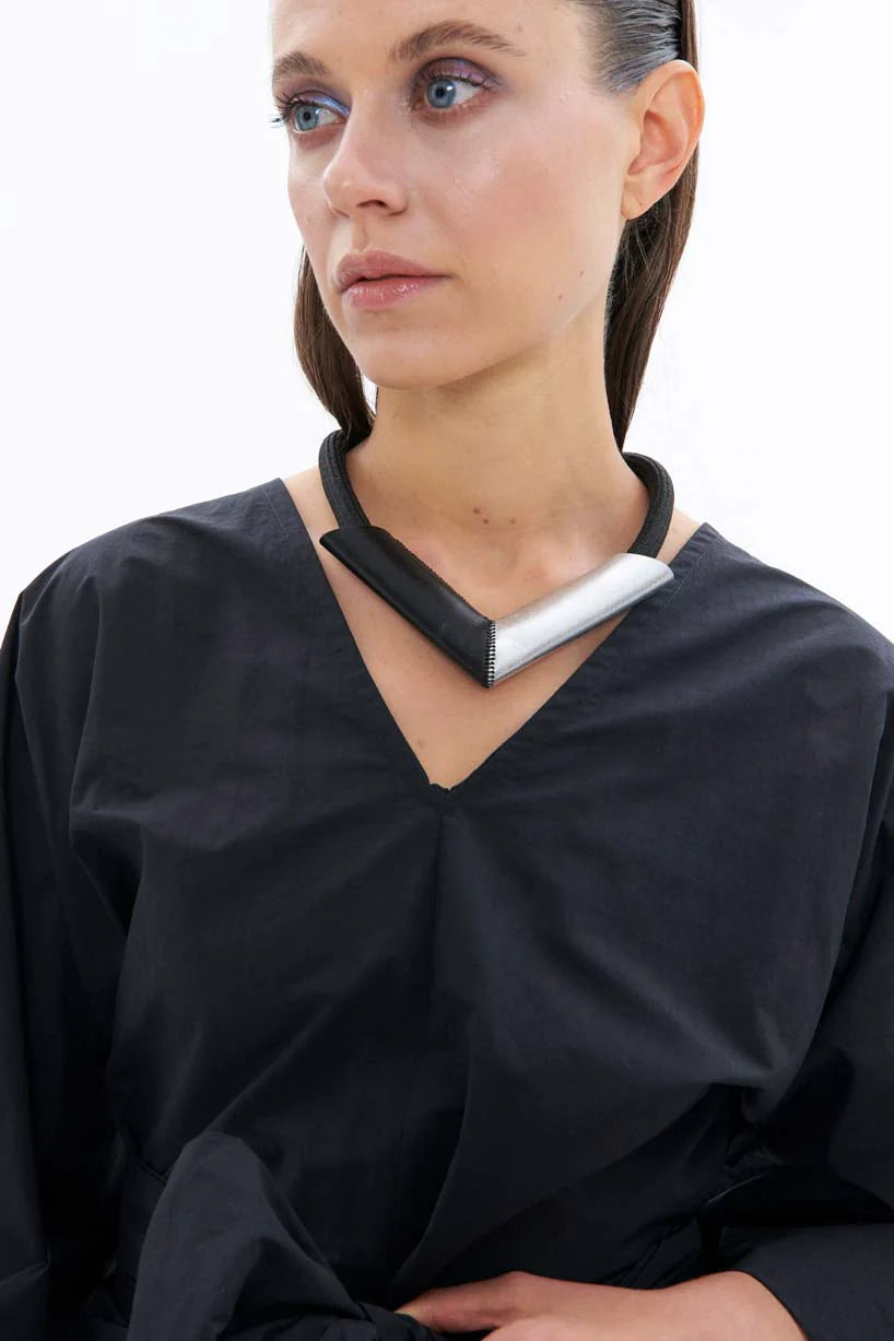 Tube V Necklace- Silver