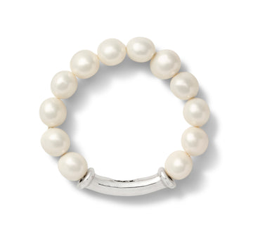 White Pebble Tube Bracelet - Sterling Silver