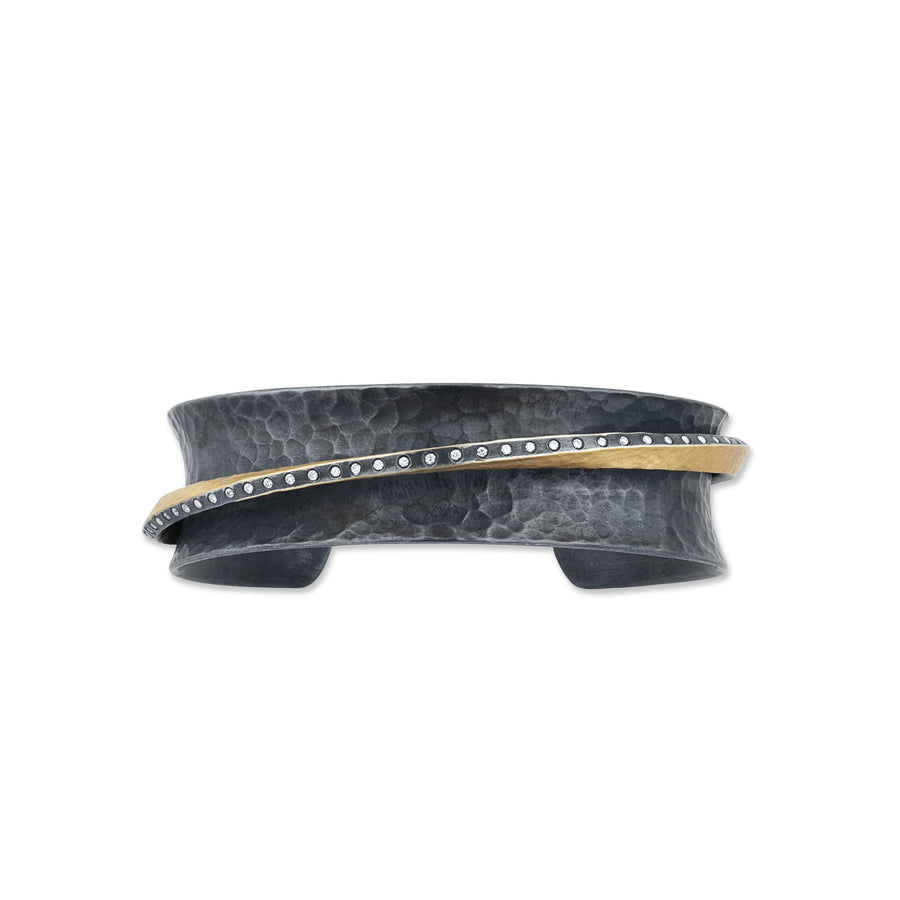 TWIST CUFF - OXIDIZED SILVER, DIAMONDS & GOLD