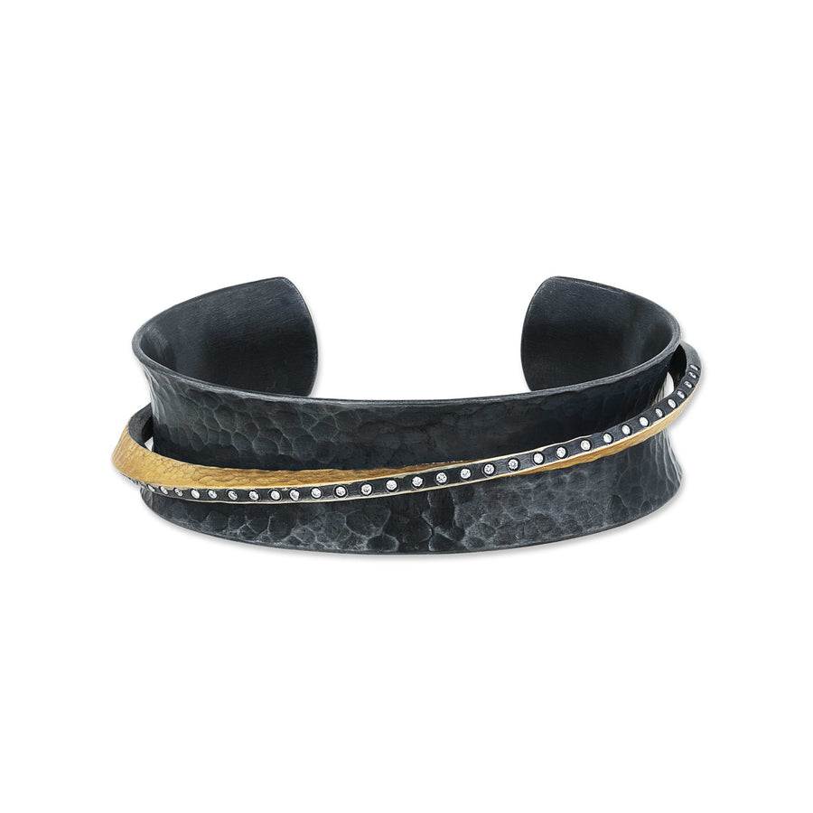 TWIST CUFF - OXIDIZED SILVER, DIAMONDS & GOLD