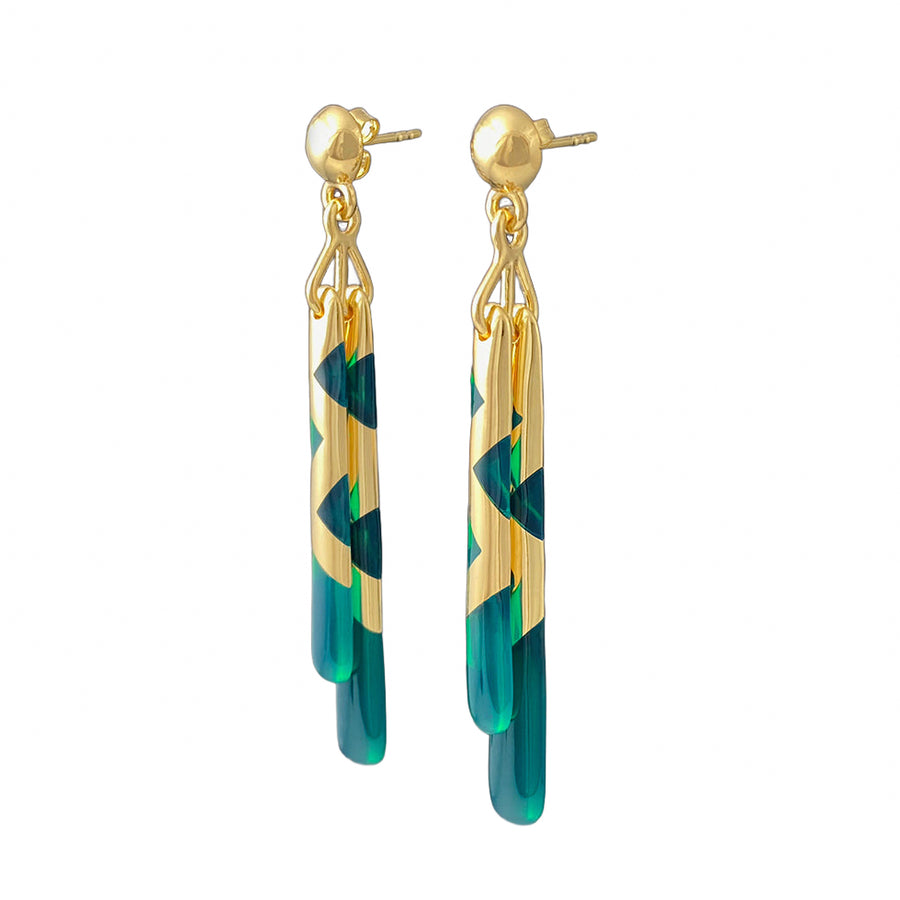 14K Gold Vermeil Tubular Earrings - Green