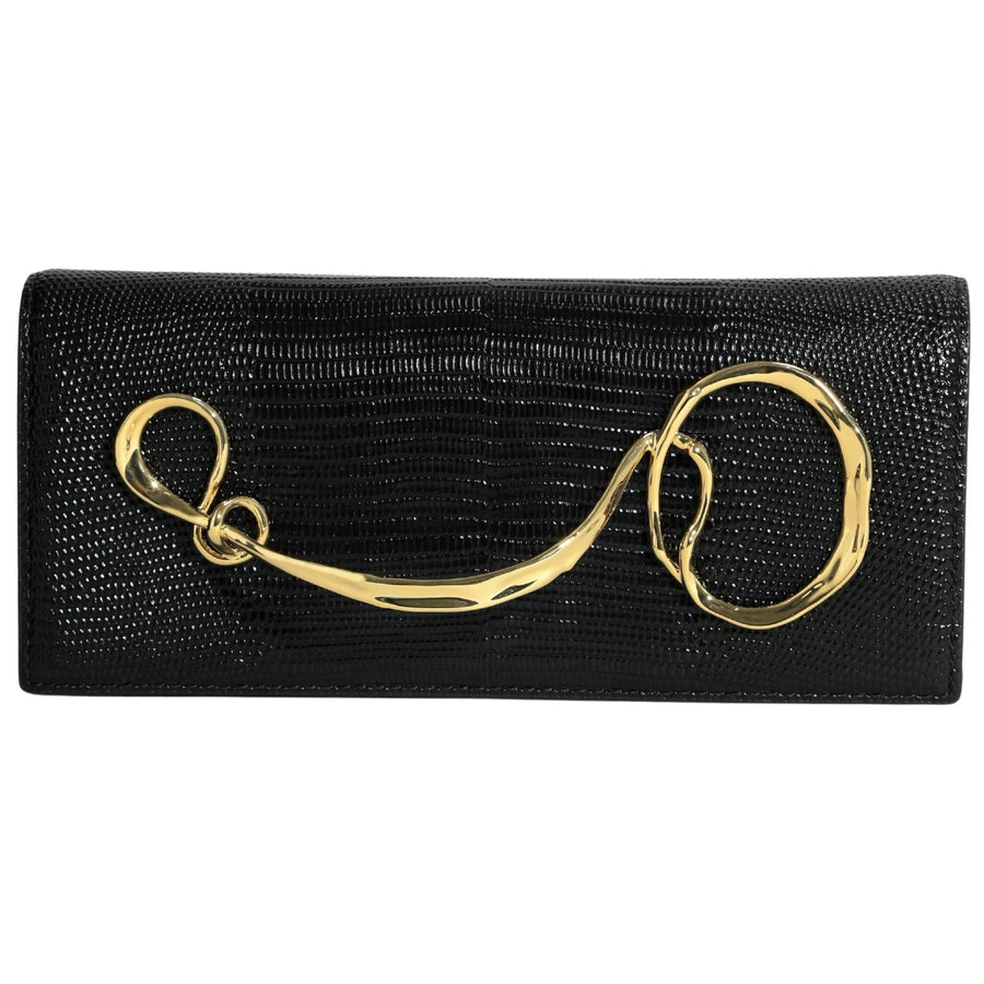 Twisted Gold Side Handle Clutch Purse - Black