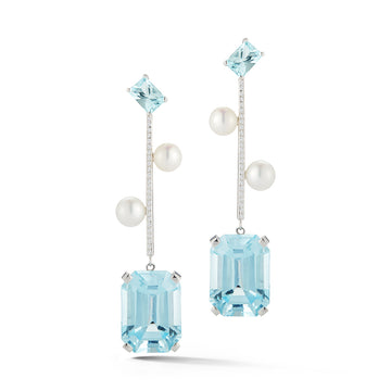 Aquamarine, Blue Topaz, Diamond & Pearl Earrings
