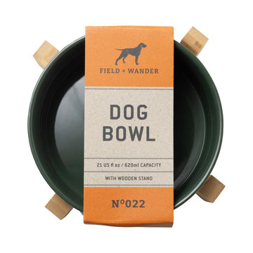 Green Ceramic Dog Bowl with Wooden Stand - Bone Appétite
