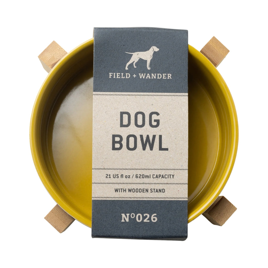 Ochre Ceramic Dog Bowl with Wooden Stand - Whine & Dine