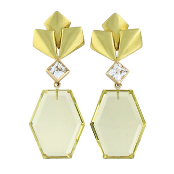Barrymore Earrings with Lemon Quartz Hexagon Drops