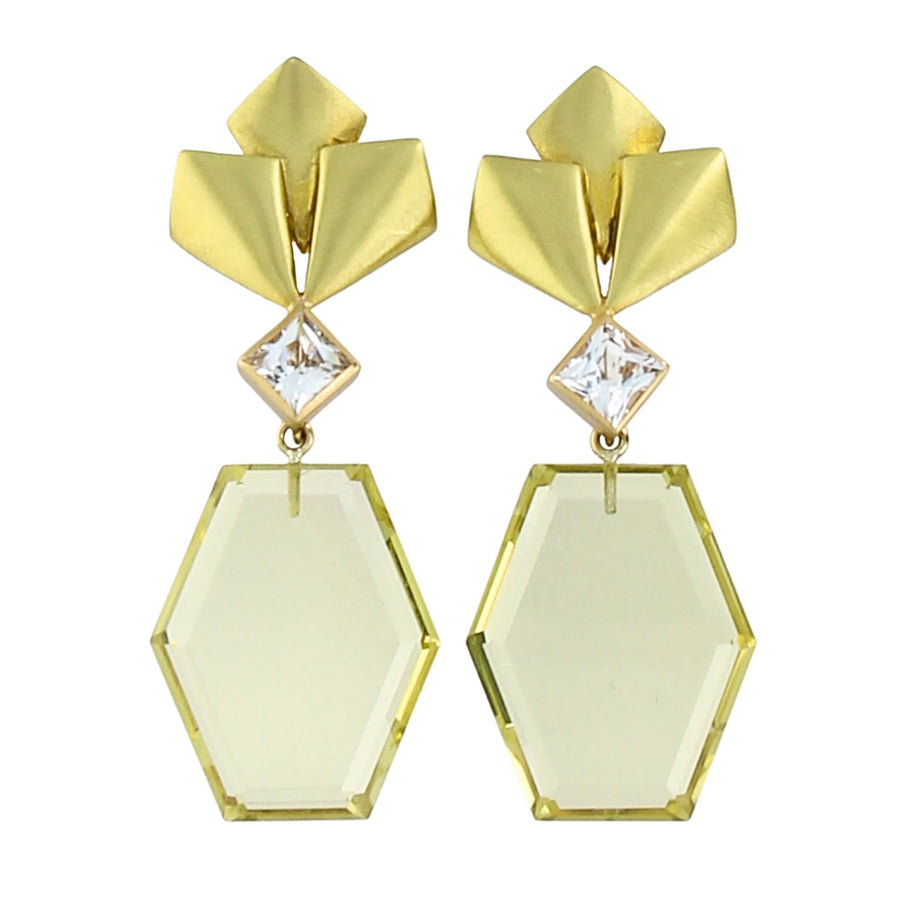 Barrymore Earrings with Lemon Quartz Hexagon Drops