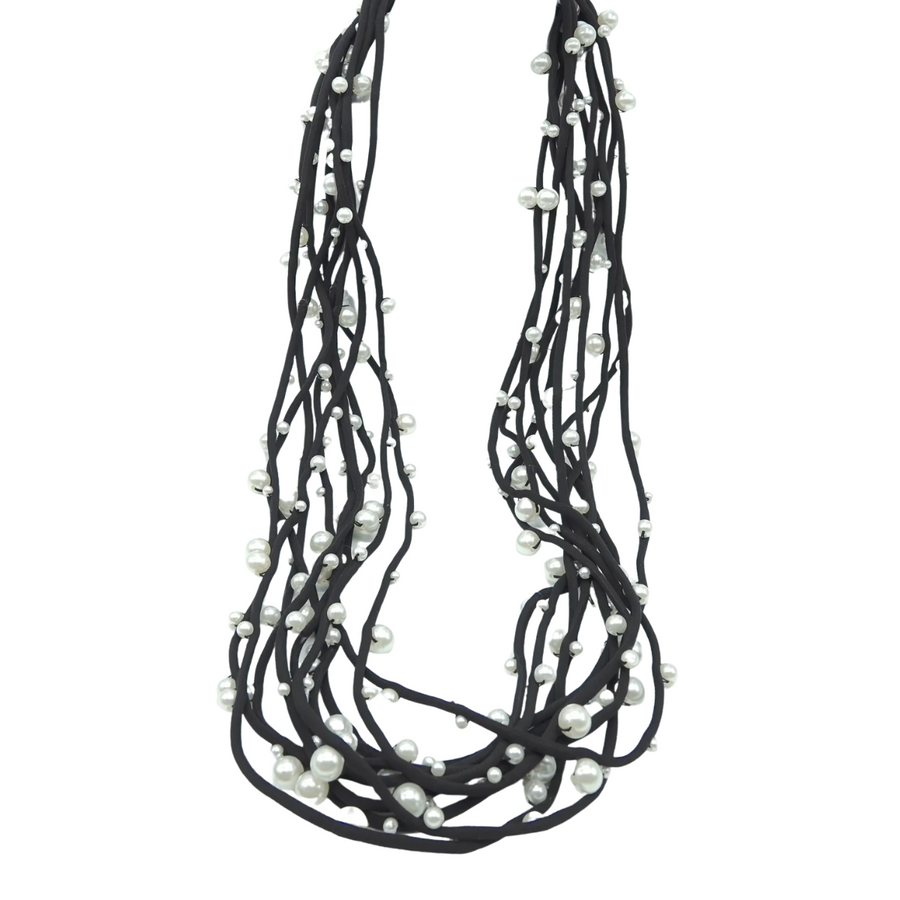 Faux Pearls on Textile Cord Necklaces - 10 Strand